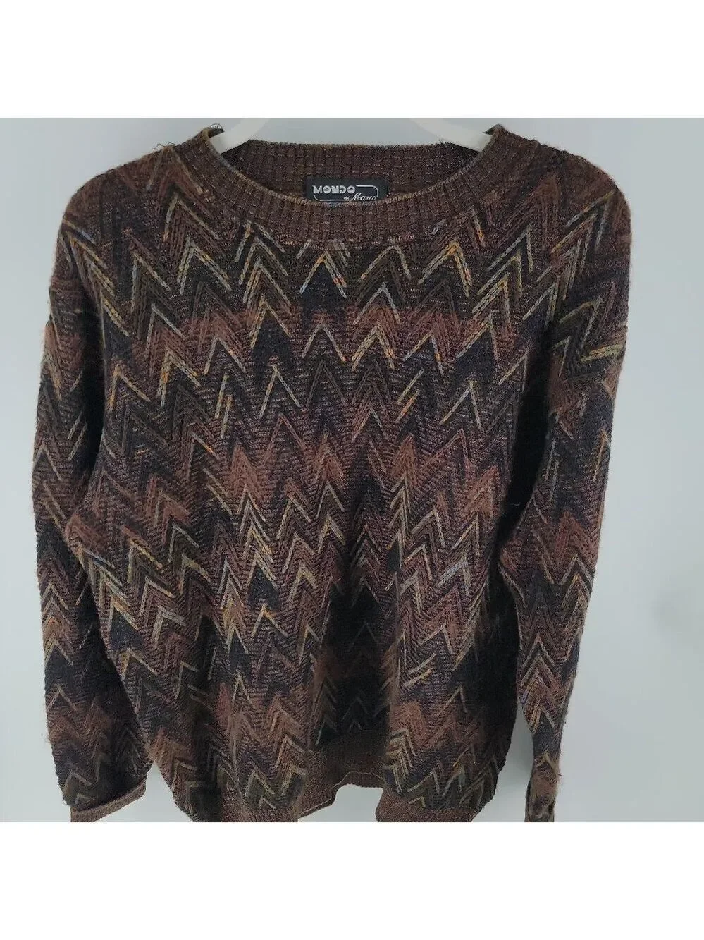 Vintage Mondo di Marco Italian Wool Mohair Zig Zag Sweater XL Textured Knit